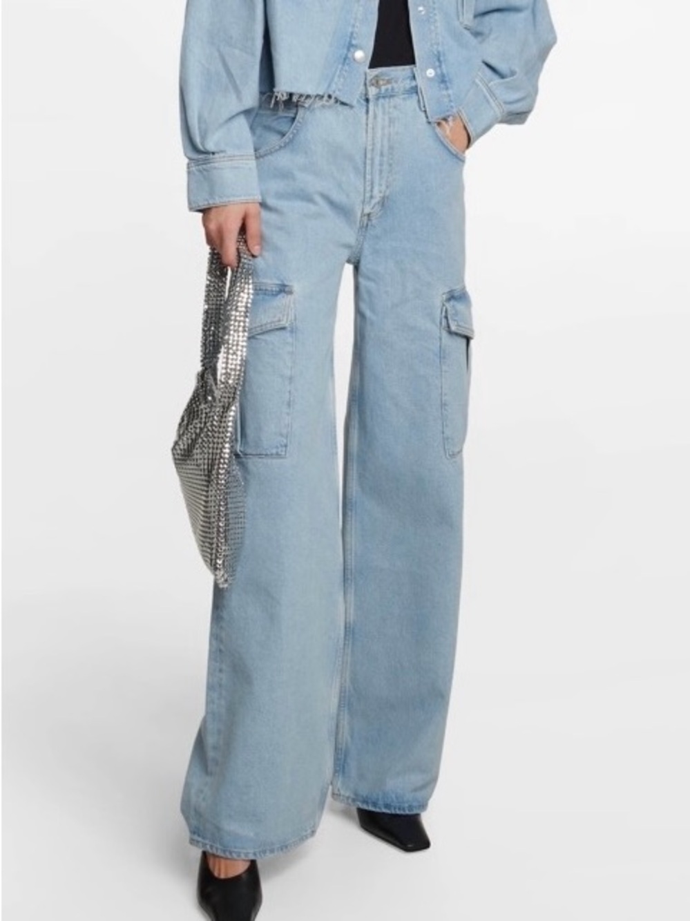 Agolde Light Blue Wide Leg Cargo Jeans